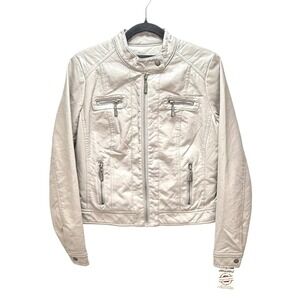 Jou Jou J2 Moto Jacket NWT S Ivory Vegan Leather Fur Lined Biker Coat Y2K Grunge